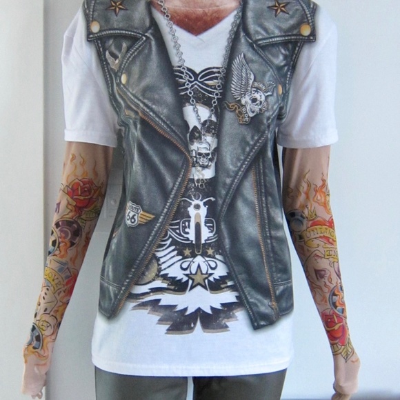 FAUX REAL BIKER MOTO TATTOO T SHIRT - Picture 9 of 12